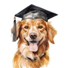 Cute watercolor dog in graduarion cap isolated