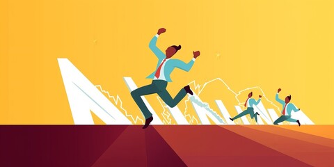  Run to the finish line Business vector illustration, Generative AI 