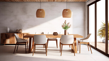Modern Dining Room with Clean and Minimalist Decor. Sleek Simplicity. Contemporary Living Space.