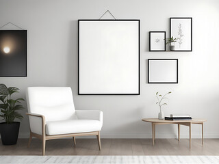Blank poster mock-up with black frame on the wall in living room interior Ai generated