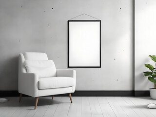 Blank poster mock-up with black frame on the wall in living room interior Ai generated