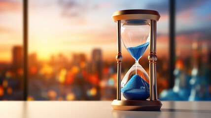 Hourglass with a blurred background of people working in the office