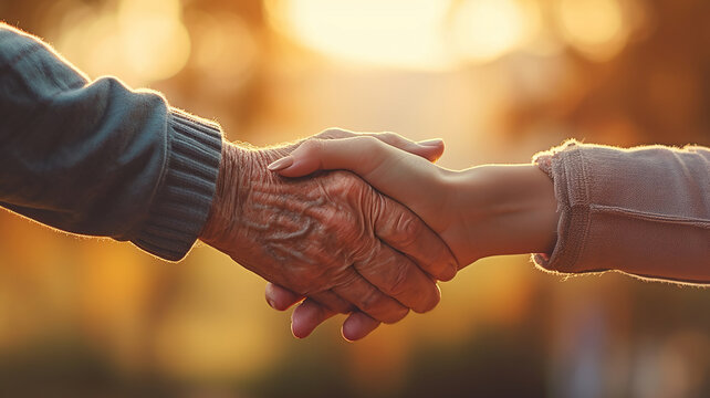 An Old Person And A Young Person Are Holding Hands