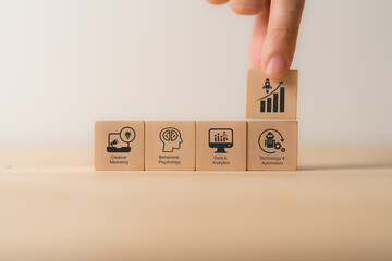 Growth hacking concept. A modern approach to marketing, combining creativity and technical savvy to rapidly increase business growth. Using digital tools, data driven and automation to drive growth.