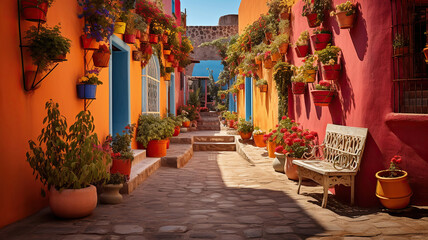 Naklejka premium The lively streets of Santa Fe, Peru, filled with colors