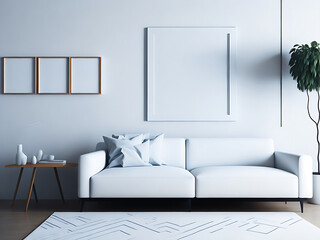 Mockup poster in modern living room interior background