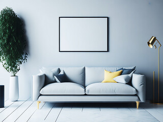 Mockup poster in modern living room interior background