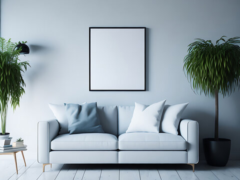 Mockup poster in modern living room interior background