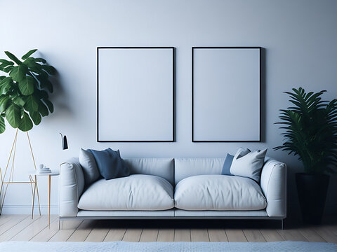 Mockup poster in modern living room interior background
