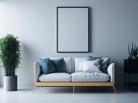 Mockup poster in modern living room interior background
