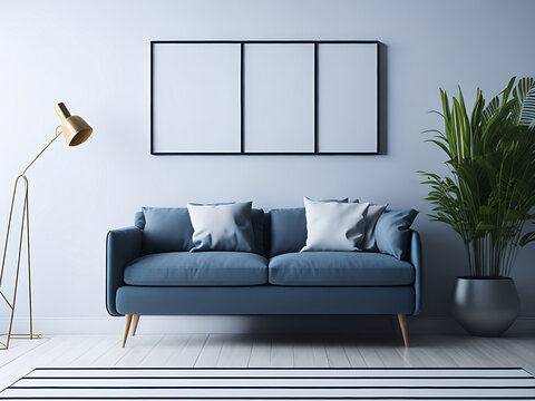 Mockup poster in modern living room interior background