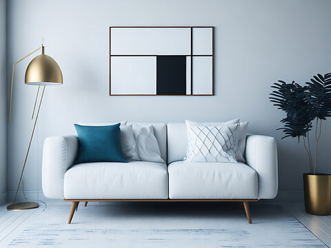 Mockup poster in modern living room interior background