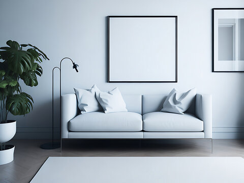 Mockup poster in modern living room interior background
