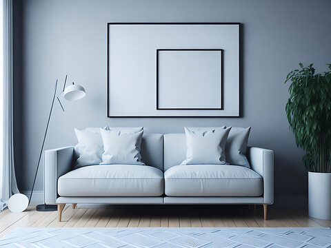 Mockup poster in modern living room interior background