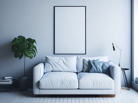 Mockup poster in modern living room interior background