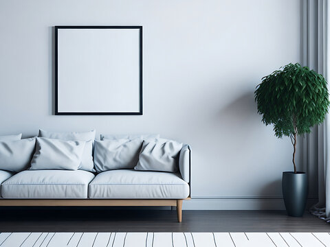 Mockup poster in modern living room interior background