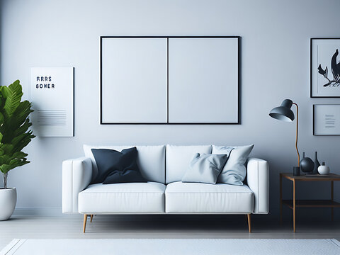 Mockup poster in modern living room interior background