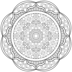 Colouring page, hand drawn, vector. Mandala 229, ethnic, swirl pattern, object isolated on white background.
