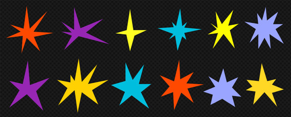 A set of trendy irregular stars. Simple hand drawn shapes with textures. Vector illustration elements