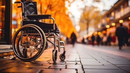 wheelchair on blurred background - obrazy, fototapety, plakaty