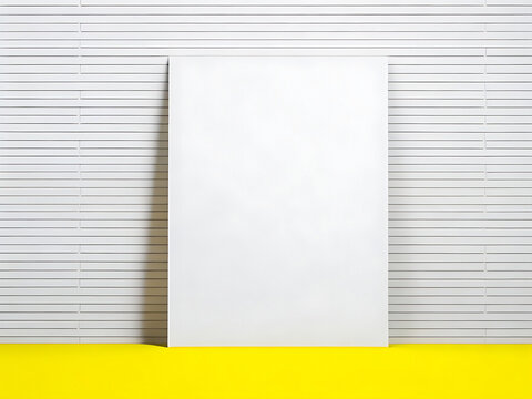 Poster mockup standing on the floor near yellow wall background
