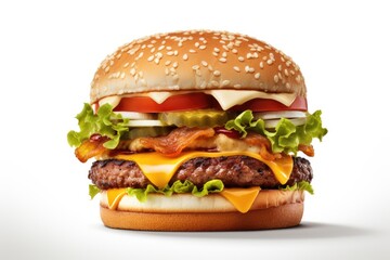 Delicious burger on a white background Generative Ai