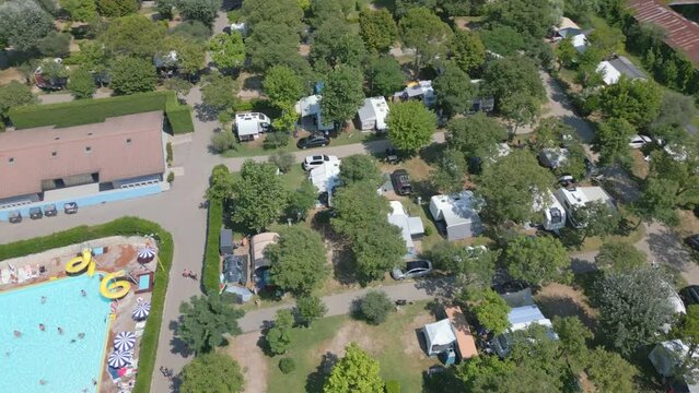 Aerial Shot of Camping Cisano San Vito at Lake Garda, Italy. 4K Drone