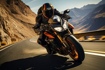 Rider With A Sportbike Navigating Through a Highway, Generative AI