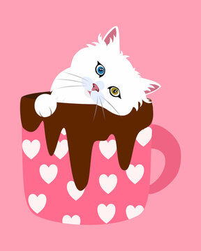 Curious Ragdoll Cat Lounging in an Overflowing Chocolate Mug