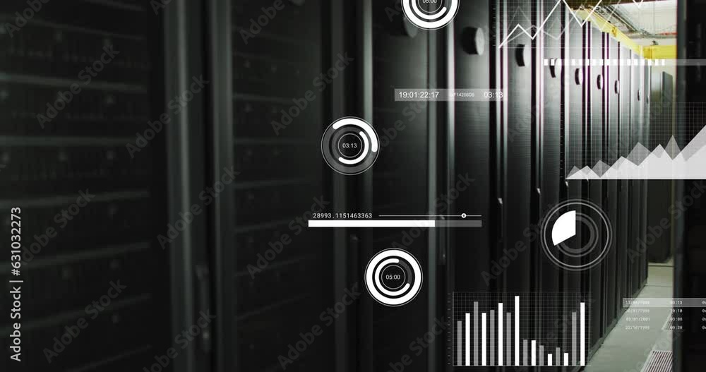 Poster Animation of multiple graphs and moving over data server racks