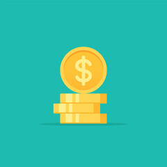 Dollar golden coins stack flat style vector illustration