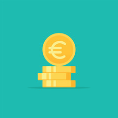 Euro golden coins stack flat style vector illustration