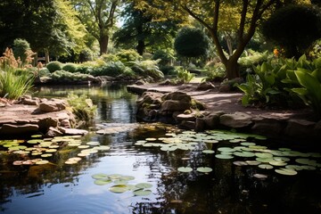 Tranquil And Minimalist Garden Pond, Generative AI