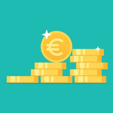 Euro golden coins stack flat style vector illustration