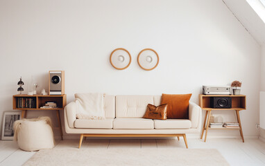 Interior design, bright retro style livingroom