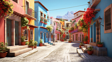 Fototapeta premium The lively streets of Santa Fe, Peru, filled with colors