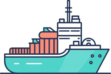 Flat design icon of a cargo ship with a transparent background. Generative AI.