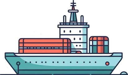 Obraz premium Flat design icon of a cargo ship with a transparent background. Generative AI.