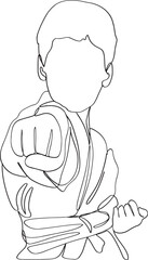 Karate player line art logo, Minimalist Martial Arts: Single Line Taekwondo Illustration, Black and White Karate Player: Simple Vector Art
