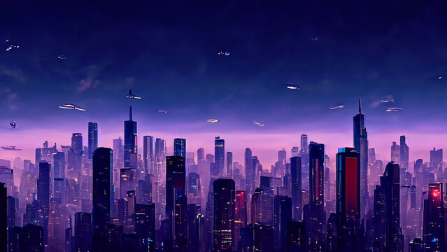 Cyberpunk dystopian graphics in neon colors