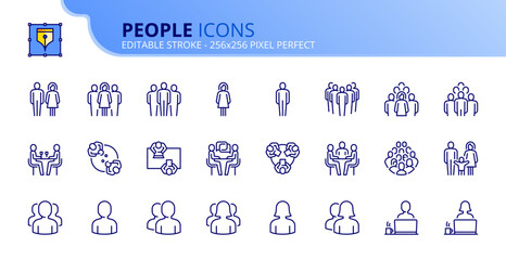 Simple set of outline icons about people - 631034825
