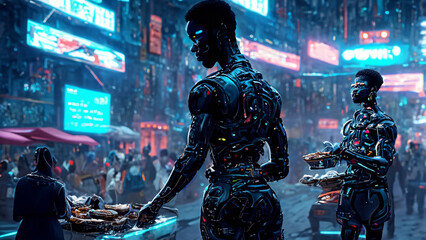 Fototapeta na wymiar Cyberpunk dystopian graphics in neon colors