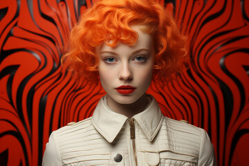Generative ai studio portrait of albino and ginger beautiful woman on colour background