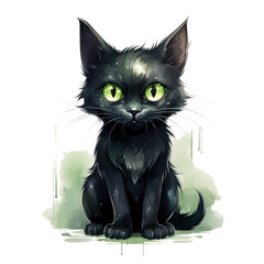 Watercolor Cute Halloween Black Cat (AI Generated)