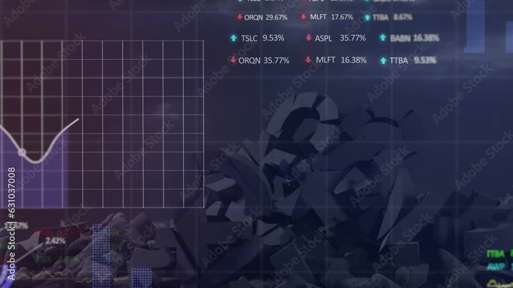 Aufkleber animation of multiple graphs and trading boards over piled up metals against cloudy sky