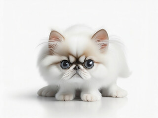 Close-up and front view. white persian cat portrait sitting and resting and white background. generative ai