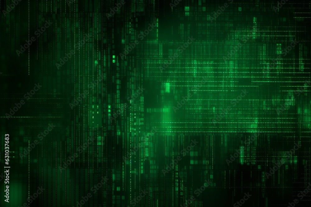 Poster Green digital binary data on computer screen background. Matrix style