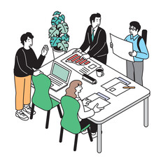 会議をしているビジネスパーソンのイメージイラスト
