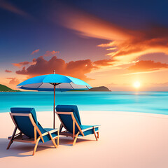 Fototapeta na wymiar Sea beach chairs and umbrella background