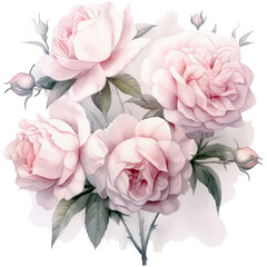 Watercolor illustration shabby chic pastel rose isolated on transparent background. Generative AI